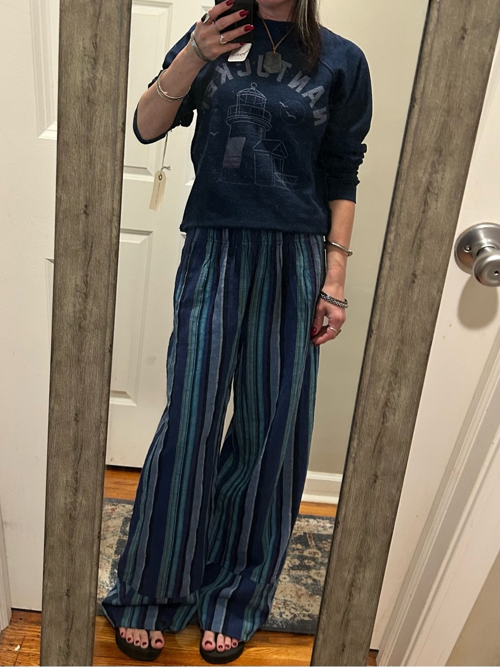 NWT Free People X Retro Brand Nantucket Crewneck in Navy Size Medium - Picture 4 of 16